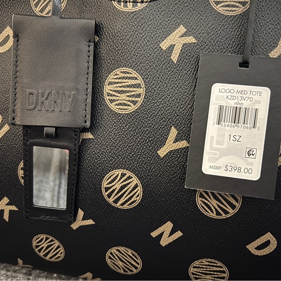 BLACK DKNY & TAUPE LOGO MEDIUM TOTE HANDBAG REMOVABLE SHOULDER STRAP NWT $400 - Picture 11 of 16